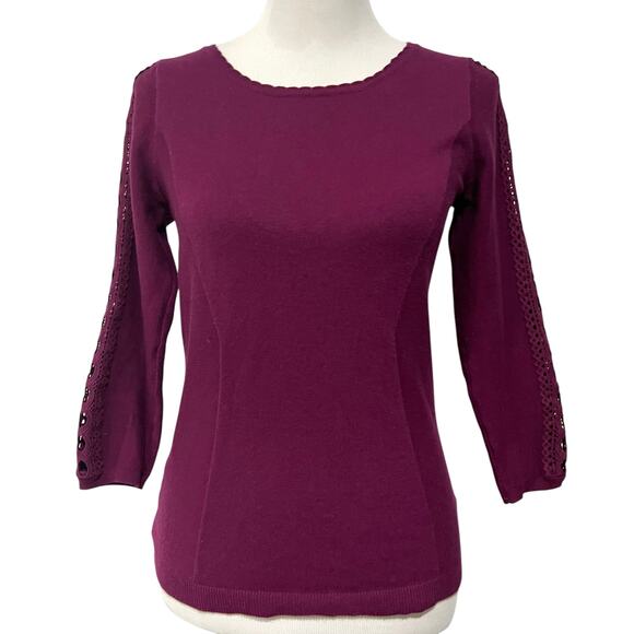 ANTHROPOLOGIE ANGEL OF THE NORTH Sweater Purple Magenta Lace Detail Women’s Sz S - Picture 1 of 8